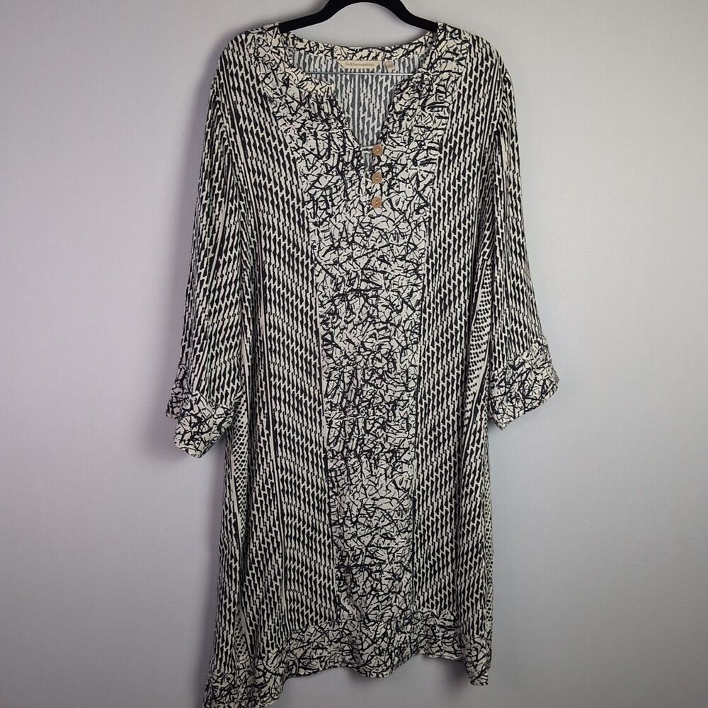 Soft Surroundings Raven Shift Dress Beachy Boho Cream & Black Women's 1x